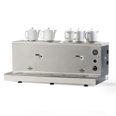 Ateşe Sümela Analog Çay Kazanı, 5 Demlik, Gaz+Elektrikli, Inox