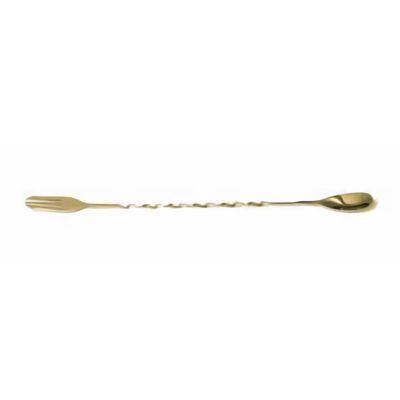 Biradli Twisted Bar Spoon with Fork, 33 cm, Gold