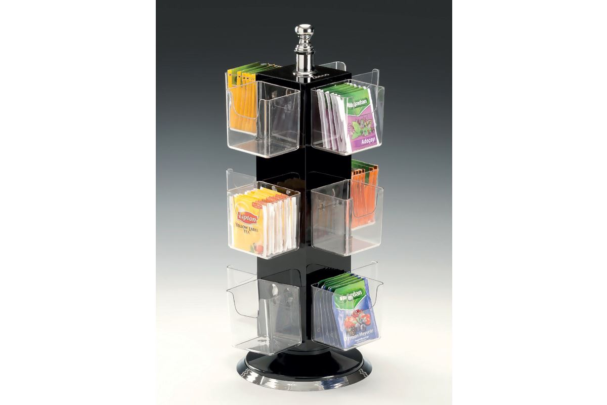 Polycarbonate Acrylic Rotary Tea Display With 12 Shelves