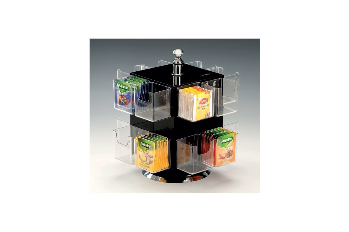 Polycarbonate Acrylic Rotary Tea Display With 16 Shelves
