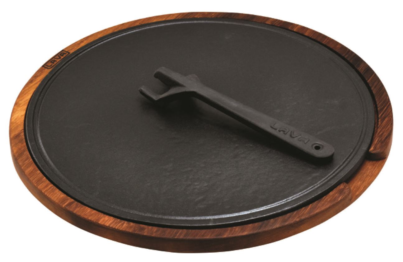 IROKO WOODEN PLATTER & CAST IRON HOT PLATE
