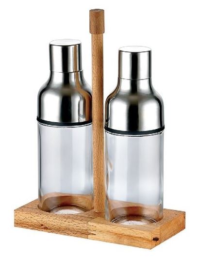 Double Oil Container Set Wooden Stand