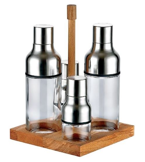 4 Pcs Oil Container Set Wooden Stand